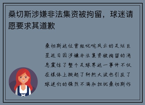 桑切斯涉嫌非法集资被拘留，球迷请愿要求其道歉