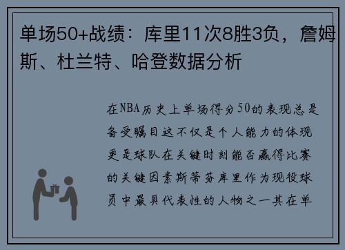 单场50+战绩：库里11次8胜3负，詹姆斯、杜兰特、哈登数据分析