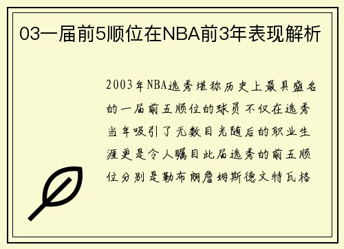 03一届前5顺位在NBA前3年表现解析